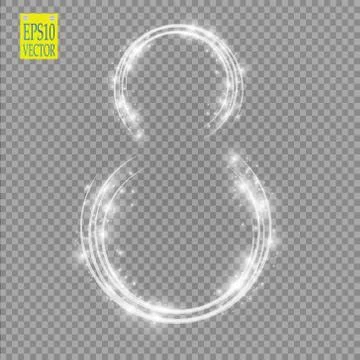 Alphabets Number 8 eight of white glittering stars on transparent background Stock Illustration