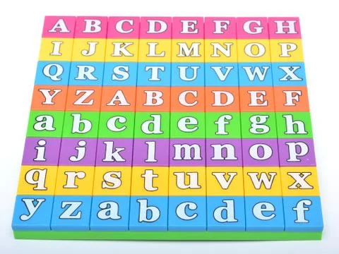 Alphabets in a puzzle set closeup view Foto stock