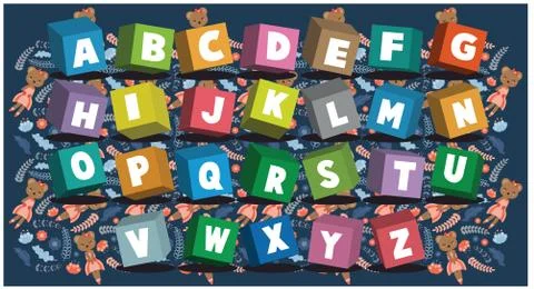 Alphabets in a Square boxes on floral background Illustrazione stock