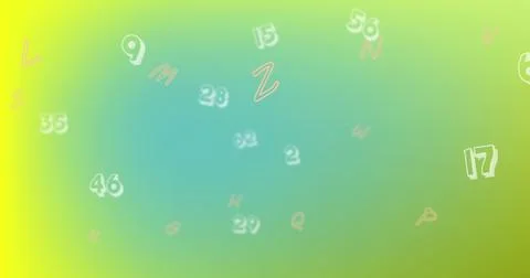 Alphanumeric cluster drifting on gradient shift, highlighting digits 17 and 46 Stock Photos