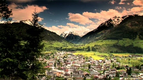 Alpin village with timelaps clouds Stock Footage 106156