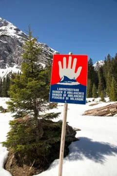 Alpine Avalanche Warning Sign Stock Photos