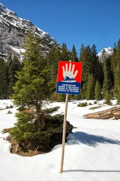 Alpine Avalanche Warning Sign Stock Photos