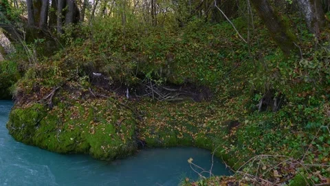 Alpine blue river flowing in narrow valley Stock Footage 143346057