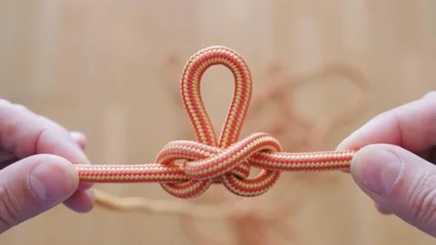 Alpine butterfly loop, knot used in climbing, sailing, caving, mountaineering. Stock Footage 233198979