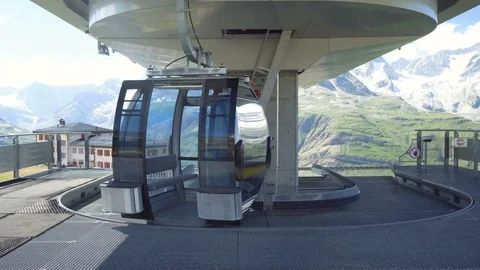 Alpine Cable Car With Open Doors At Station on Summit Stock Footage 93344182