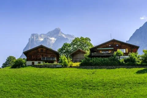 Alpine chalets - Grindelwald Stock Photos