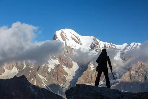 Alpine Climber Reached Summit Stock Photos