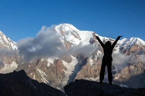 Alpine Climber Reached Summit Stock Photos