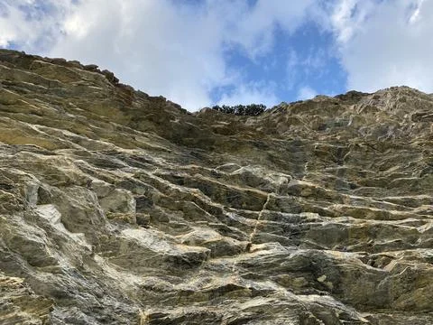 Alpine climbing rocks between the alpine lakes Melchsee and Tannensee Stock Photos