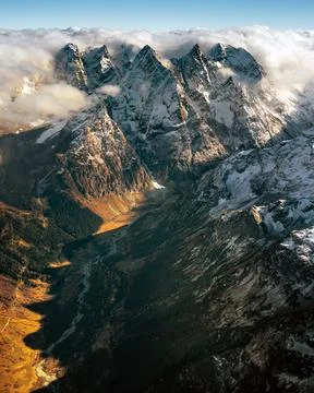Alpine deep gorge in the caucasus view from a drone Stock Photos