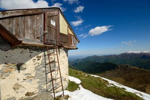 Alpine hut with view Stock Photos