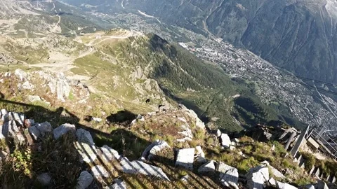 Alpine jackdaws, birds. View from the cable car, Le Brevent, French Alps Stock Footage 258025065