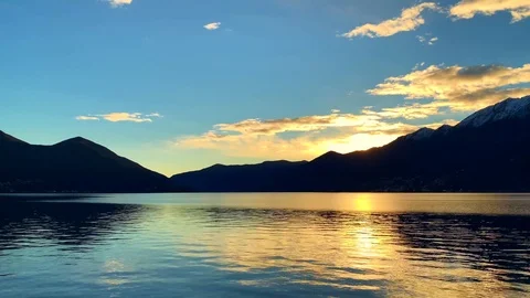 Alpine Lake with Mountain in Sunset Stock Footage 111324024