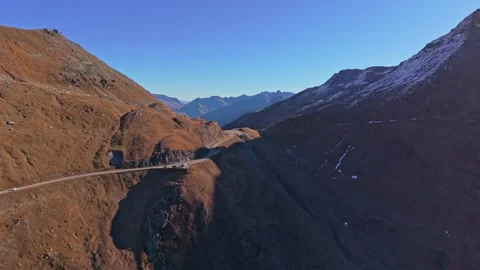 Alpine landscape of Furka Pass on a cloudless Swiss day. Stock Footage 321424739