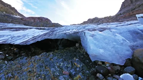 Alpine Landscape Glacial Meltdown and Ice Cave View in Mount Rainier National Pa Stock Footage 332142000