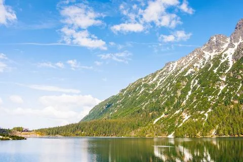 Alpine landscape with lake in spring Stock Photos