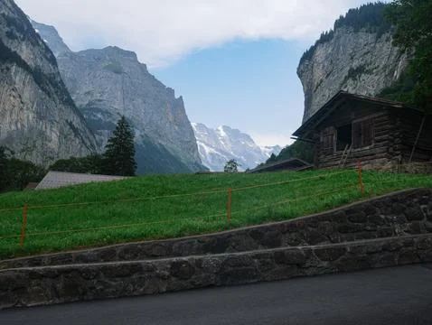 Alpine Mountain Lodge in Dramatic Cliff Valley Setting  Luxury Accommodation Tou Stock Photos