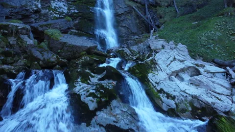 Alpine Mountain Panoramic Scenery View Waterfall Stock Footage 229858371