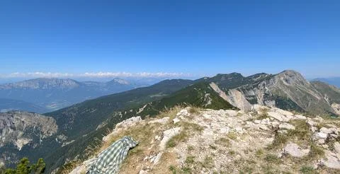 Alpine mountain range and on the right the peak called BECCO DI FILADONNA Stock-Fotos