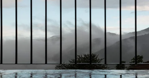 Alpine panorama view through a fence Stock Footage