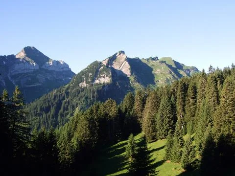Alpine peaks Förenchopf (Forenchopf or Foerenchopf) and Höchst (Hoechst) Stock Photos