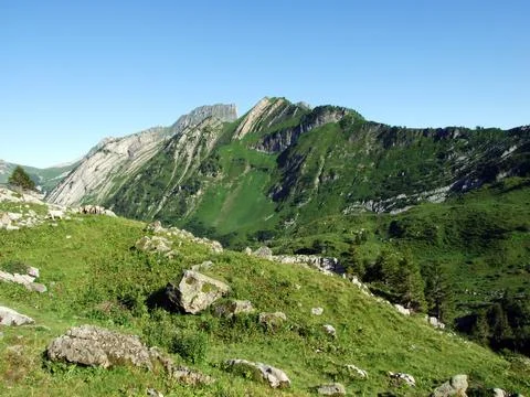 Alpine peaks Förenchopf (Forenchopf or Foerenchopf) and Höchst (Hoechst) Stock Photos