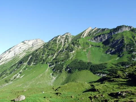 Alpine peaks Förenchopf (Forenchopf or Foerenchopf) and Höchst (Hoechst) Stock Photos