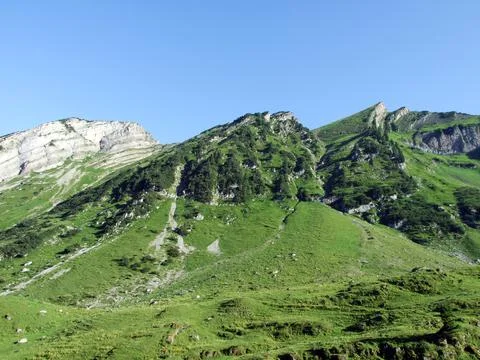 Alpine peaks Förenchopf (Forenchopf or Foerenchopf) and Höchst (Hoechst) Stock Photos