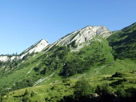 Alpine peaks Förenchopf (Forenchopf or Foerenchopf) and Höchst (Hoechst) Stock Photos