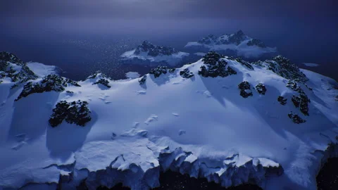 Alpine point featuring icy darkness and reflective sea surface Stock Footage 340657427