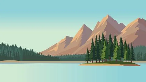 Alpine Reflection Lake Flat Design Illustration Scene Stock Illustration