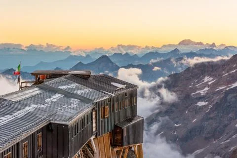 Alpine resort at sunset. Stock Photos