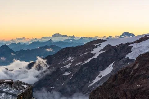 Alpine resort at sunset. Stock Photos