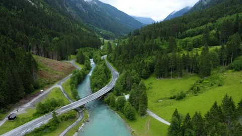 Alpine River Bridge Aerial View. Stock Footage 305862697