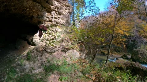 Alpine river flowing downstream in wilderness Stock Footage 143590283