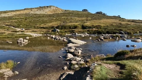 Alpine River Flowing Through Rocky Terrain on Mount Kosciuszko Main Range, .. Stock Footage 312062366