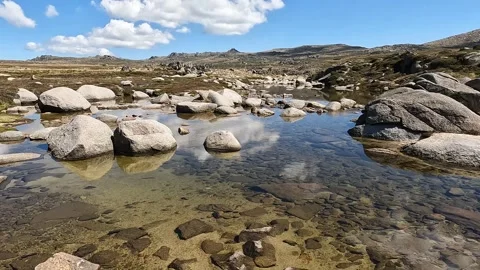 Alpine River Flowing Through Rocky Terrain on Mount Kosciuszko Main Range, .. Stock Footage 312062395