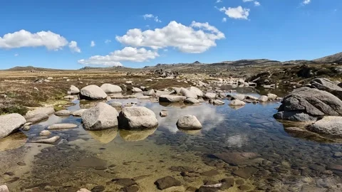 Alpine River Flowing Through Rocky Terrain on Mount Kosciuszko Main Range, .. Stock Footage 312062400