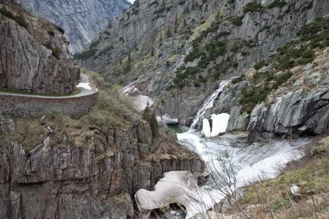 Alpine river near devil's bridge. switzerland, europe Stock Photos
