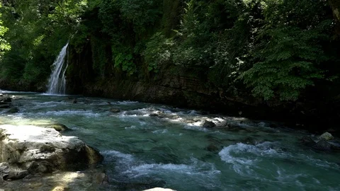 Alpine river. waterfall Summer sunny day. Stock Footage 115962907