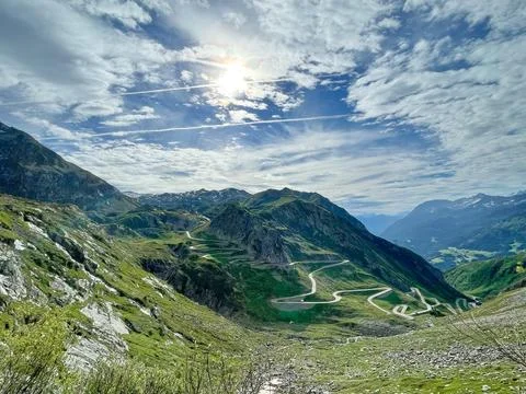 Alpine Road Under Sunlight Stock Photos