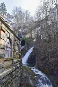 Alpine Scenery with Waterfall Stock Photos