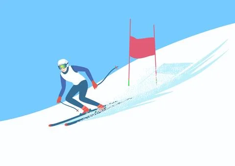 Alpine Skier sliding down a snowy slope. Illustrazione stock