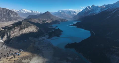 Alpine snowcapped mountains and forest landscape Stock Footage 323454858