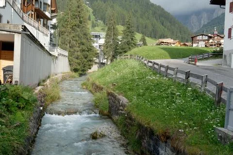 Alpine Stream in Ortisei Stock Photos