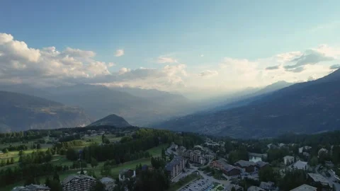 Alpine Valley Drone Panorama – Crans-Montana, Swiss Alps Stock Footage 327466958