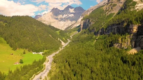 Alpine valley river aerial view. Stock Footage 306062032