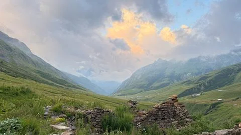 Alpine Valley Sunset Clouds Stock Photos