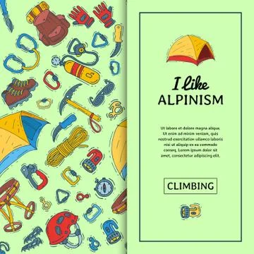 Alpinism equipment seamless pattern vector illustration. Mountain climbing Illustrazione stock